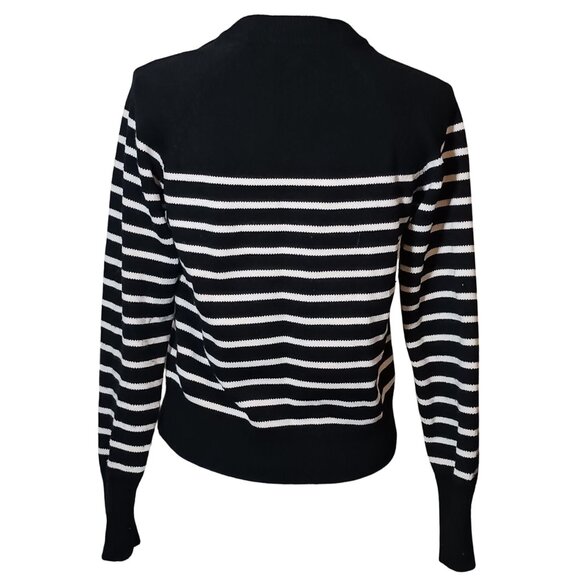 Zara Anchor Button Detail‎ Knit Sweater Black & White Stripe Size S - Picture 6 of 12